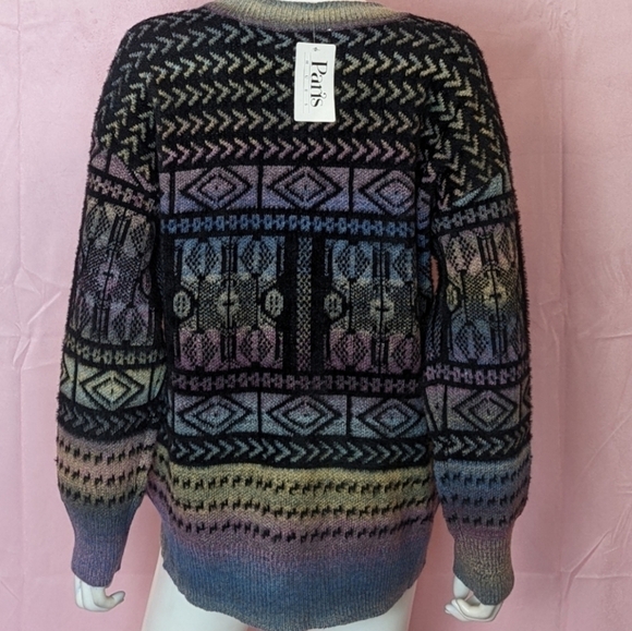 Paris Hues Patterned Multicolor V Neck Cardigan Sweater size XL - Picture 4 of 7
